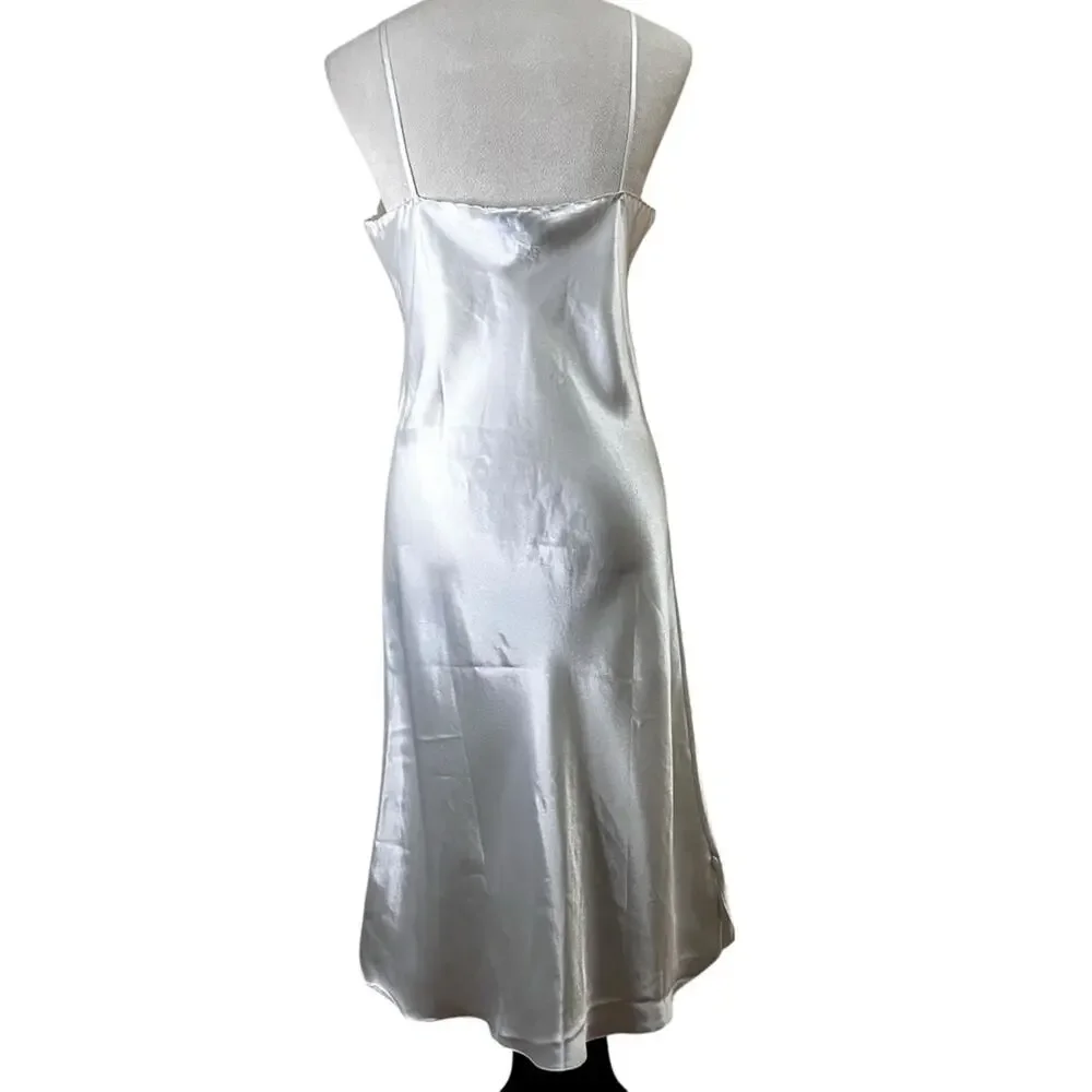 Vintage 90s Satin Bridal Slip Dress – Hand Embroidered, French Seams, Size L - Picture 5 of 11